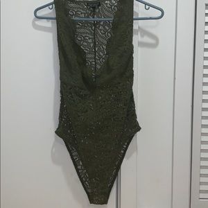 TOPSHOP Green Lace Bodysuit